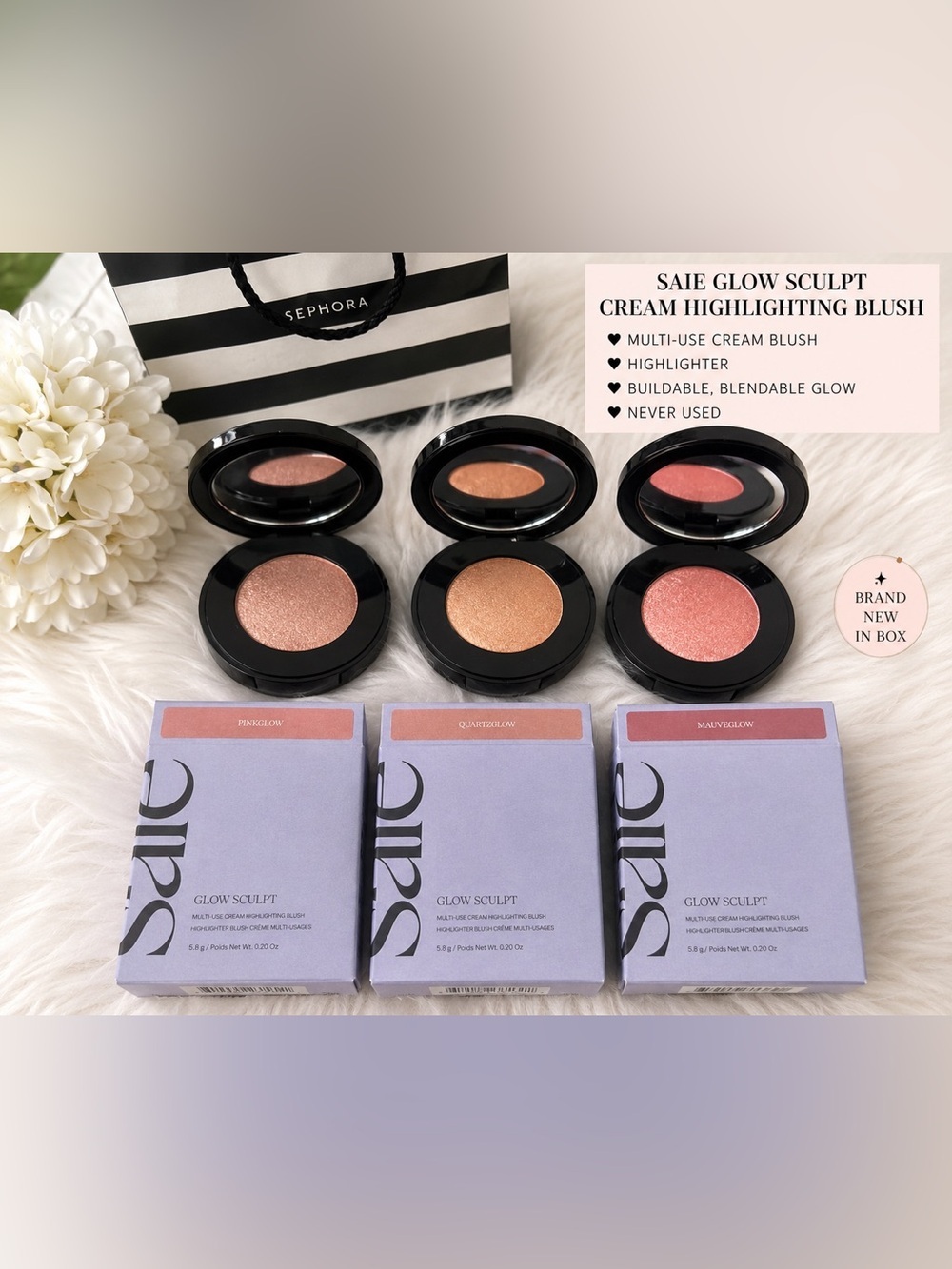 Saie Glow Sculpt Cream Highlighter Trio — PinkGlow, QuartzGlow, MauveGlow NIB